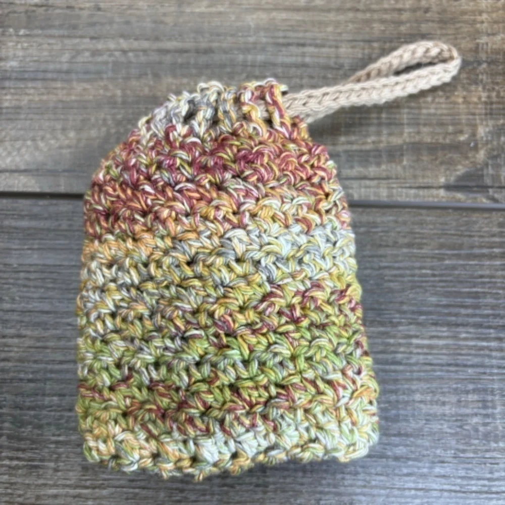 Handmade Crochet Soap Saver Bag Cotton Handcrafted‎ Exfoliating Drawstring Pouch
